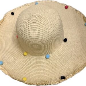 Shiraleah Beige Woven Straw Hat with Gold Logo
